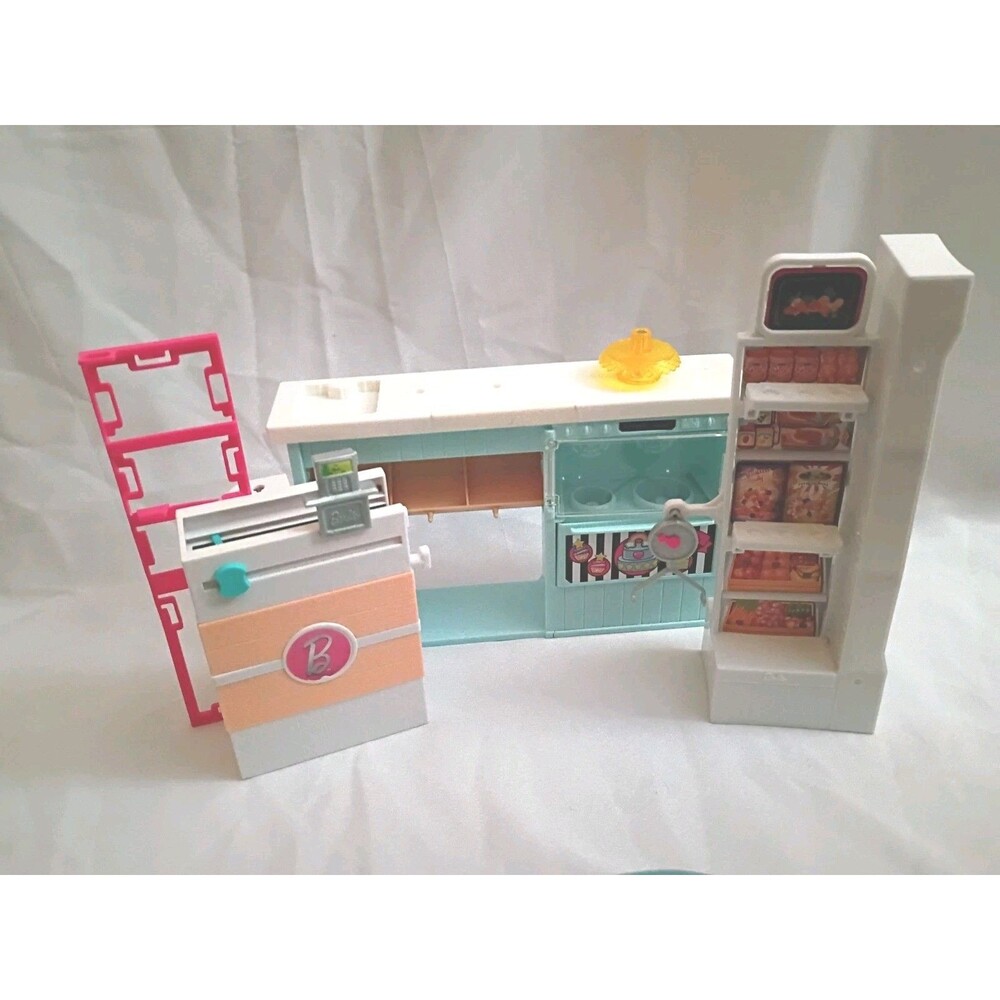 Barbie Grocery Store Check Out Conveyer Shelves Fruit Scale Bakery Counter
